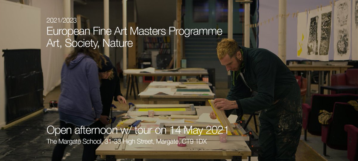 MargateSchool's tweet photo. Applications are now open for our European Fine Art Masters Programme: Art, Society, Nature.

Join us for an open tour of The Margate School on 14 May 2021 between 14:00-17:00 PM.  

Register interest francesca@themargateschool.com

Find out more https://t.co/rRibBrMxQl https://t.co/UNiO46xur3