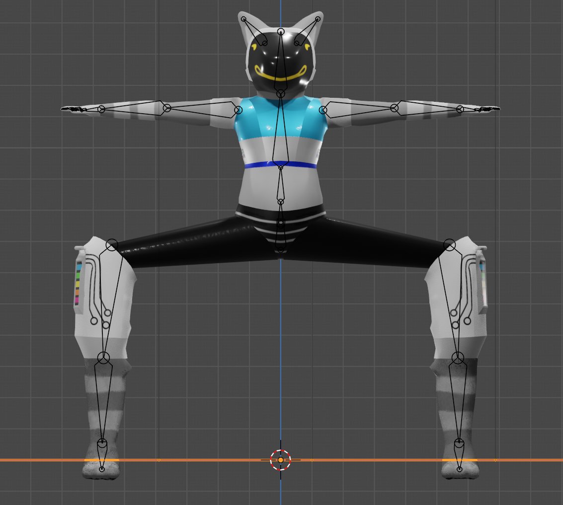 Testing to be sure that the mesh isn't effected when the legs are moved by creating the largest thigh gap in human history. There does seem to be a bit of overlap between the sides though. Look at the inside lines of each leg. Those paints should not be there