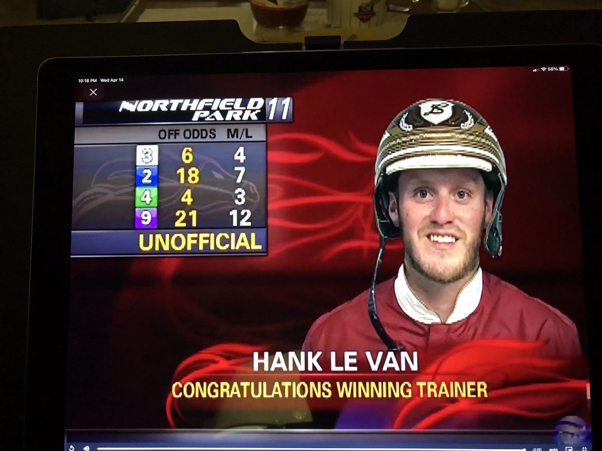 Congrats Hank LeVan on a good night (1st and 3rd ) at Northfield Park, Ohio.  Owner / Trainer / Driver.