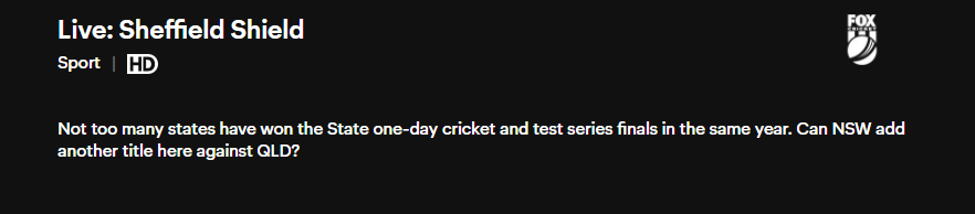 I'd be willing to put my house on this <a href="/FoxCricket/">Fox Cricket</a>, I am certain no one has ever won the states test series finals #sheffieldshield