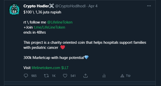 0neken1's tweet photo. Congrats to those who bought $LLT at low price when i first introduce it last april 4 which is $0.0015

CMC price today is $0.1031  🚀 and still climbing 🔥

as always Just #HODL and you will become rich 🤑

#BSC #DeFi #BNB #Binance #6000x #LLT @LifelineToken https://t.co/0MFqEqARbV