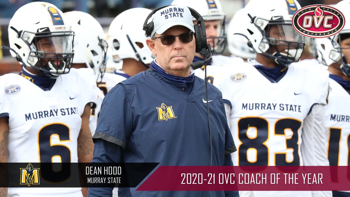2020-21 Roy Kidd OVC Football 🏈 Coach of the Year: <a href="/racersfootball/">Murray State Football</a>'s <a href="/CoachDeanHood/">Dean Hood</a>

Guided Racers to 5-2 mark and 1st national ranking since 2011. He is only the 2nd OVC coach to win this award at two different schools.

#MountUp