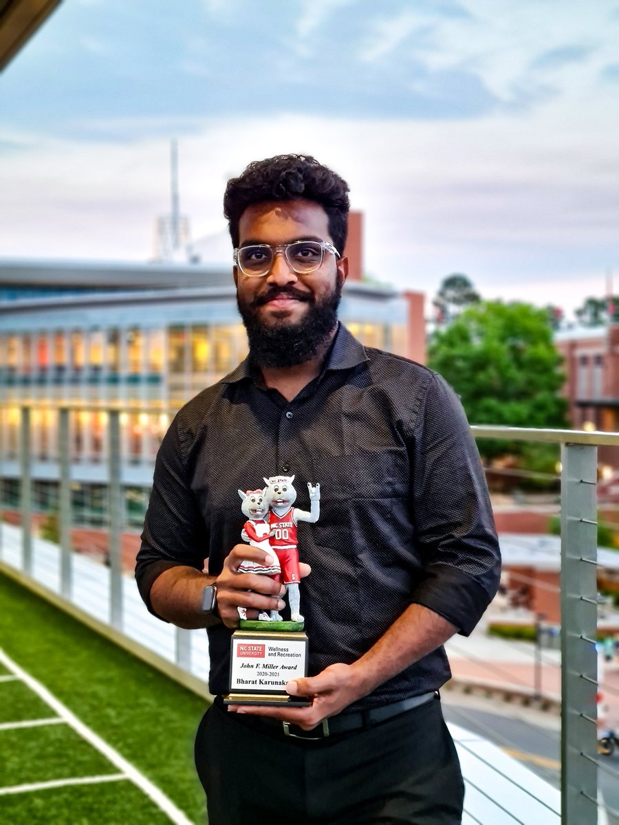 bharatk_98's tweet photo. The pinnacle of my journey from a lost teenager looking to find his place in a new environment, to a leader in the community trying to help others do the same. The John F. Miller Award with @NCStateWellRec
@NCStateDASA
@NCState
#WolfPack #PackInAction https://t.co/3QRh0Tc4Cn