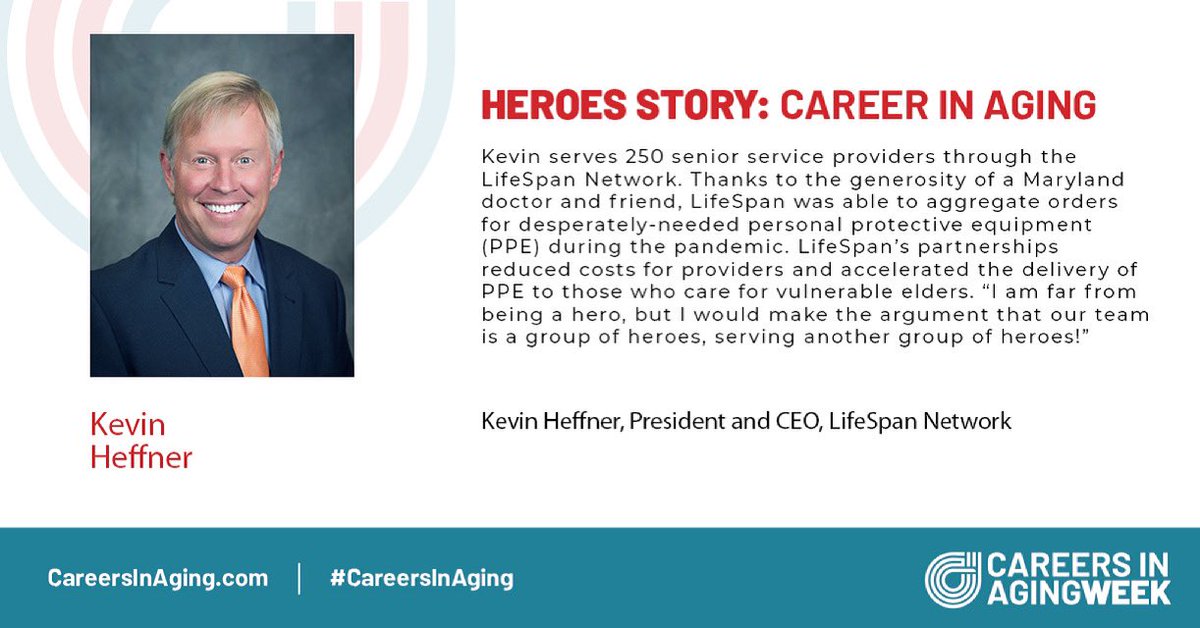 Join leaders like Kevin Heffner, M.A.  ’16, management of aging services, CEO, LifeSpan Network next week as we celebrate Careers in Aging Week from April 18-24. Learn why Kevin chose a career in Aging during our alumni panel on April 22. Register at bit.ly/ciaw2021