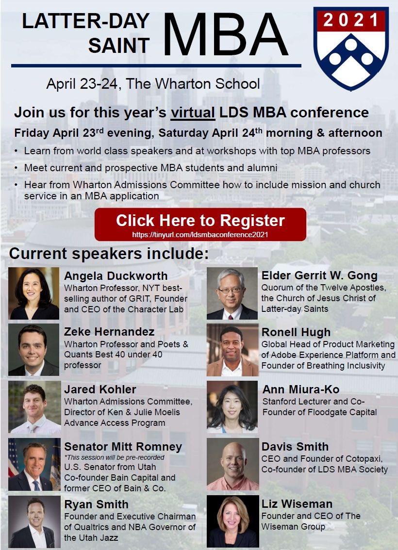 Excited for this opportunity! Join me and others at new.ldsmba.com. #ldsmbaconference