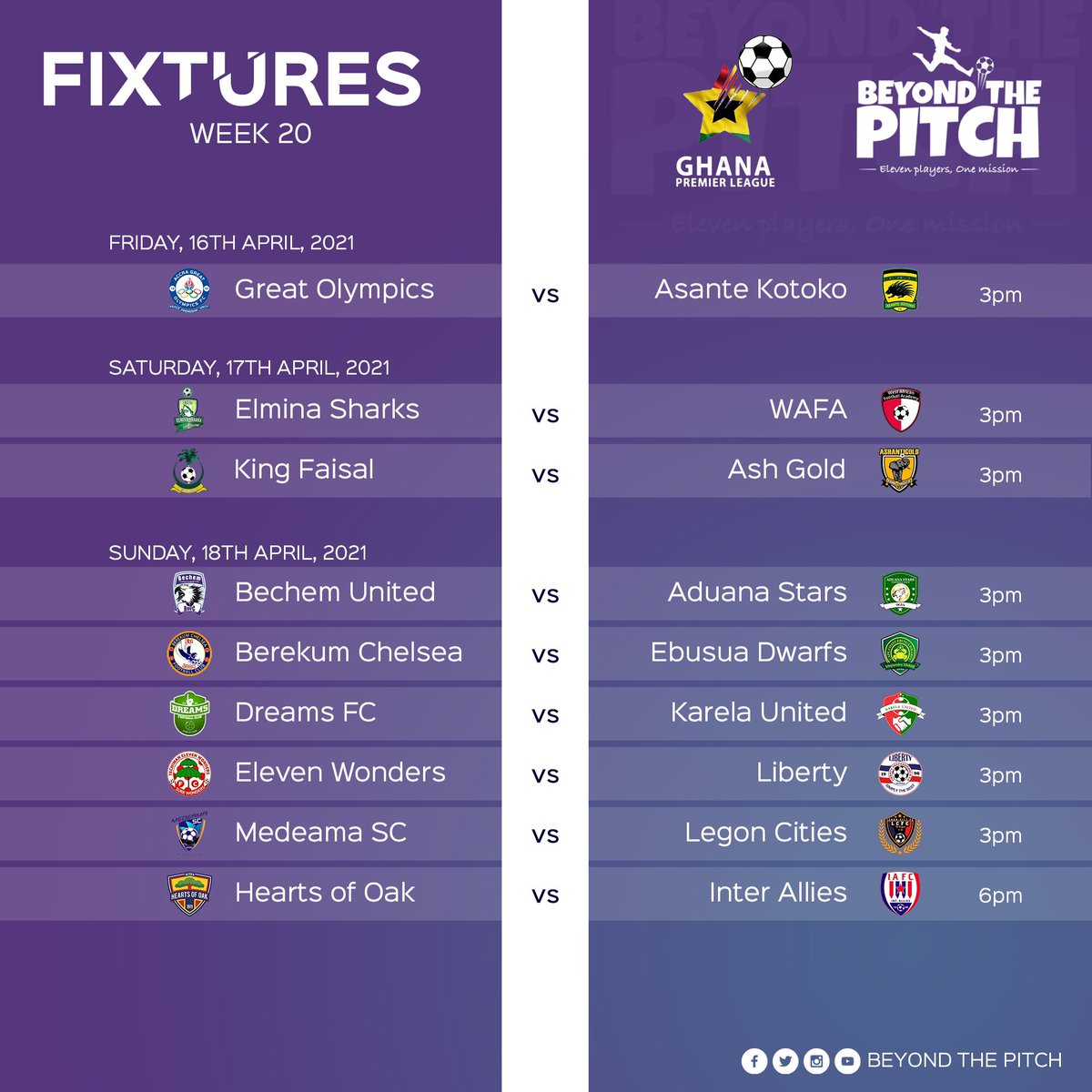 beyondthe_pitch's tweet photo. Ghana Premier League 2020-2021 Matchweek 20 Fixtures: ✍️
#BTP || #GPL2020-2021 ||#Matchweek 20 https://t.co/kb5vPsales
