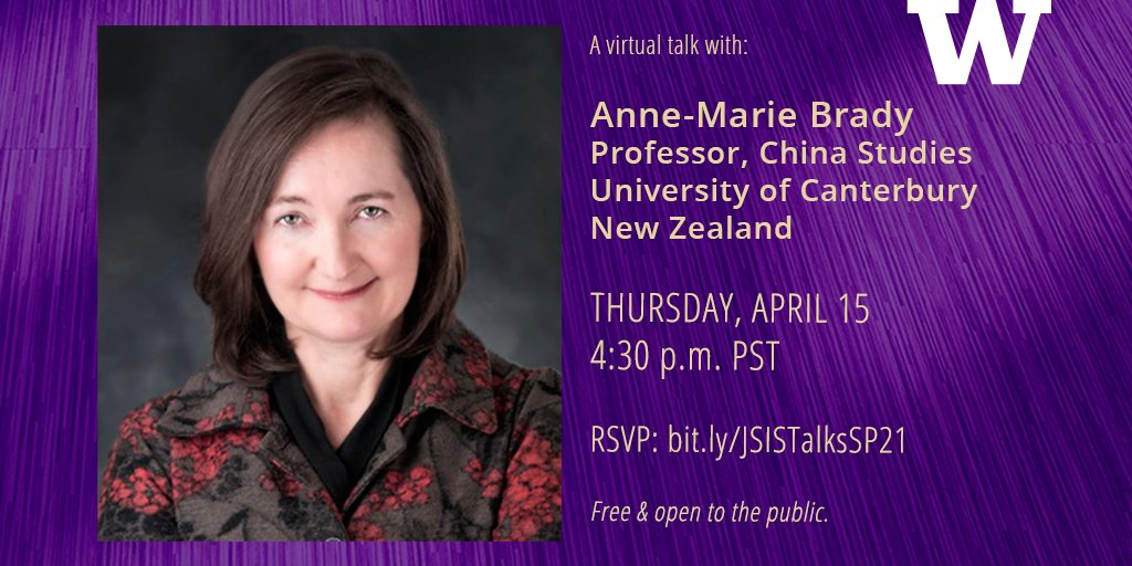 UW Jackson School (@uwjsis) on Twitter photo Just a few hours to go! RSVP to join us TODAY 4/15 at 4:30PM Pacific Time for a talk on "Facing the New Geopolitics: China at the Poles" featuring Anne-Marie Brady. <a href="/ChinaStudiesUW/">China Studies at UW</a> <a href="/UWEastAsia/">UW East Asia Center</a> <a href="/VPOMAD/">UW OMA&D</a>
➡️ bit.ly/JSISTalksSP21 Just a few hours to go! RSVP to join us TODAY 4/15 at 4:30PM Pacific Time for a talk on "Facing the New Geopolitics: China at the Poles" featuring Anne-Marie Brady. <a href="/ChinaStudiesUW/">China Studies at UW</a> <a href="/UWEastAsia/">UW East Asia Center</a> <a href="/VPOMAD/">UW OMA&D</a>
➡️ bit.ly/JSISTalksSP21