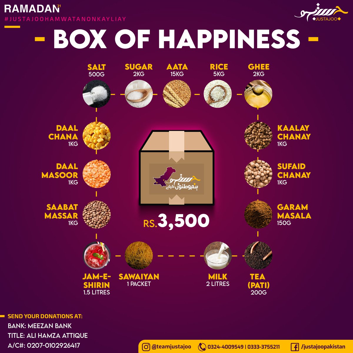 Wah_Aaj's tweet photo. Justajoo Boxes of Happiness will be donated to poverty-stricken areas of Sindh and Balochistan including the surroundings of Turbat and Pano Aqil. Donate to spread smiles across the faces of our ham watan in Sindh and Balochistan. Justajoo ham-watanon kay liyay! 

(1/2) https://t.co/M7i9tS4W3T