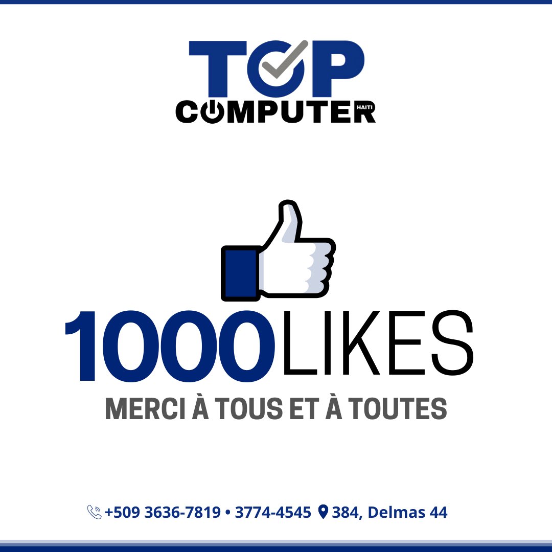 topcomputerht's tweet photo. 🎈🎉 1000 LIKES, 1000 MERCIS ! 🎉🎈
Merci à tous et à toutes !
.
.
.
#topcomputerhaiti #topcomputer1k #followers #likes #followback #haiti #topcomputerht https://t.co/aFKAo0PEAq