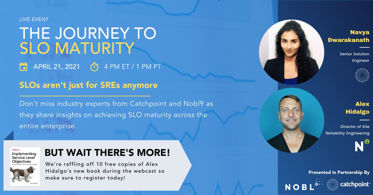 nobl9inc's tweet photo. Why are #SLOs essential for creating a performance-first organization? How transformational are #SLOs?🤔

To find out, tune in to this live webinar with @tweet2navya
and our @ahidalgosre hosted by our friends at @Catchpoint 

REGISTER here:https://t.co/XegajgeDKF https://t.co/aDKPDGwOwh