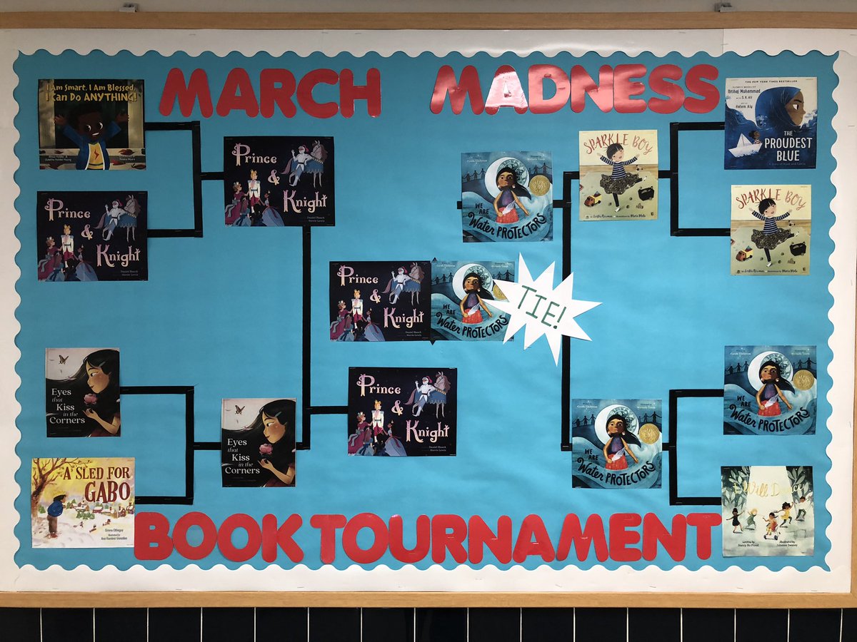 MissFarrKinder's tweet photo. Our March Madness Book Tournament ended in a tie! Congratulations to “We Are Water Protectors” by @CaroleLindstrom and “Prince And Knight” by @DanielHaack 👏🏼 The two winning books will be purchased for each classroom in our PreK-K school from @PGR_Books 📚 #supportsmallbusiness https://t.co/gVNYEwGDOA