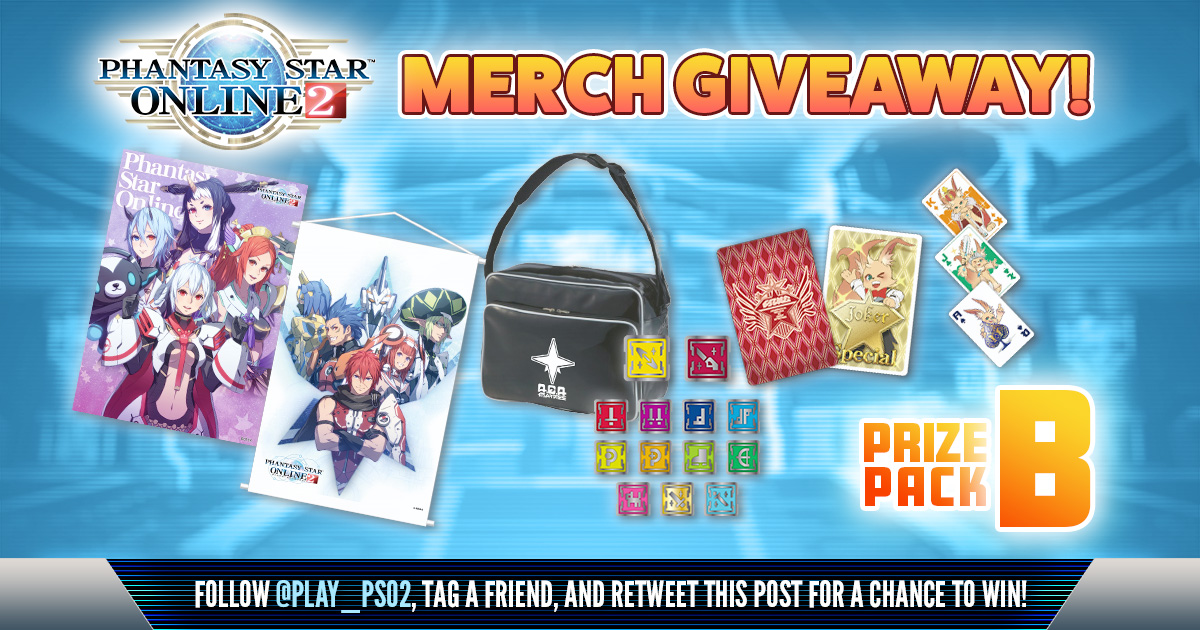 play_pso2's tweet photo. Heads up, #PSO2global Arks! The prize pack giveaway continues!

For a chance to win the Prize Pack B:

♦️ Follow us on Twitter at @play_pso2!
♦️ Retweet this post
♦️ Tag a friend in the comments using #PSO2giveaway

Rules &amp; Information: https://t.co/xO06gxi5T8 https://t.co/vTknbrY6C8