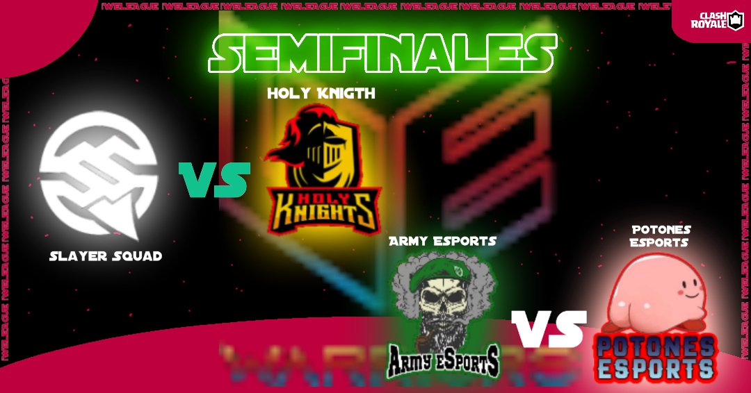 #SEMIS🔥|#WELeague

Llegan las semifinales a la WE League y cada vez queda más poco para conocer al gran campeón. 

<a href="/SLAYERSQUADD/">changing headquarters</a> 🆚 <a href="/HolyKnightsGG/">Holy Knights</a> 

<a href="/Army_eSport12/">Army eSports</a> 🆚 <a href="/EsportsPotones/">Potones Esports</a> 

Quienes de ellos seran los finalistas?.

Rssponde en el siguiente tweet👇