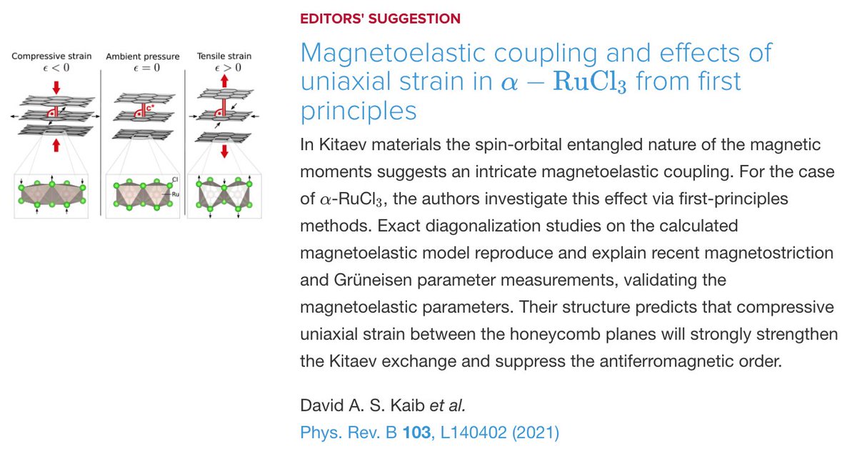 PhysRevB's tweet image. PRB Editors&apos; Suggestion: #Magnetoelastic coupling and effects of uniaxial strain in α−#RuCl3 from first principles

David A. S. Kaib, Sananda Biswas, Kira Riedl et al.,
Phys. Rev. B 103, L140402
#PRBLetter #physics #condmat #EdSugg @APSPhysics

Article: go.aps.org/3s3PusE