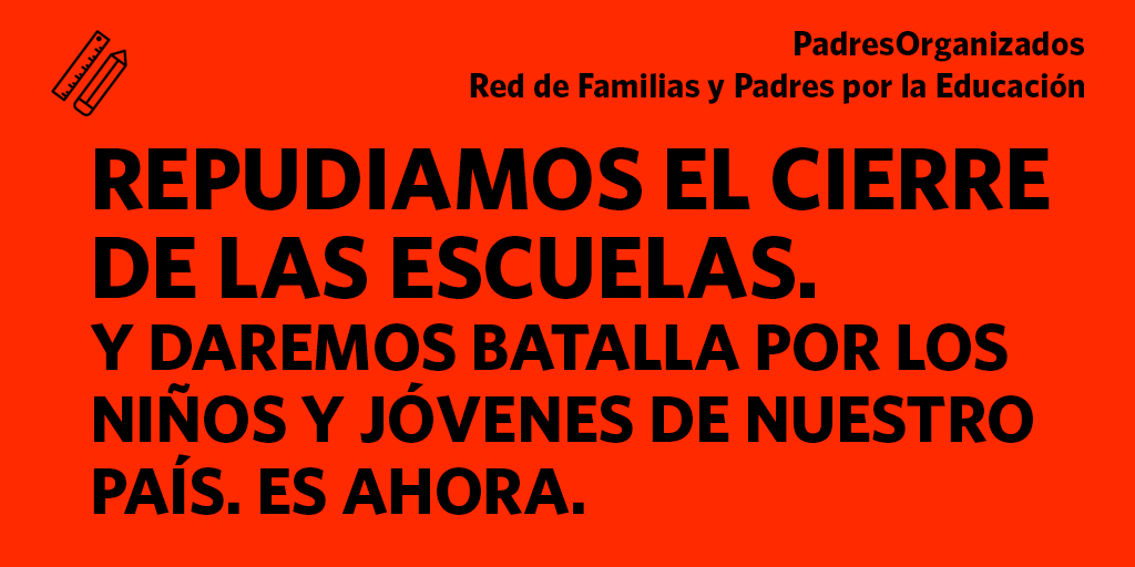 Hoy es un día de lucha. Contra toda la evidencia, contra las palabras de los Min de Educación y Salud del país, el presidente anuncia el cierre de las escuelas. La ciudadanía no tolerará otra vez la vulneración de los derechos de los niños. #NoCierrenLasEscuelas