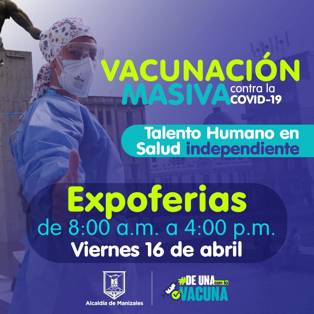 carlosmmarinc's tweet photo. MUCHA ATENCIÓN: Este viernes 16 de abril no vacunaremos a adultos mayores entre 70 y 79 años en Expoferias, sino a talento humano en salud independiente. La jornada será de 8:00 a.m. a 4:00 p.m. https://t.co/VvqmOjVirw