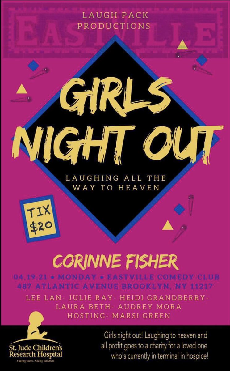If you wanted to come but saw we were sold out FEAR NOT we added a few more tickets get them quick before we sell out.... again
Headlining: <a href="/PhilanthropyGal/">CORINNE FISHER</a> 
Proceeds donated to <a href="/StJude/">St. Jude</a> in honor of a terminally ill loved one 

ticketweb.com/event/girls-ni…