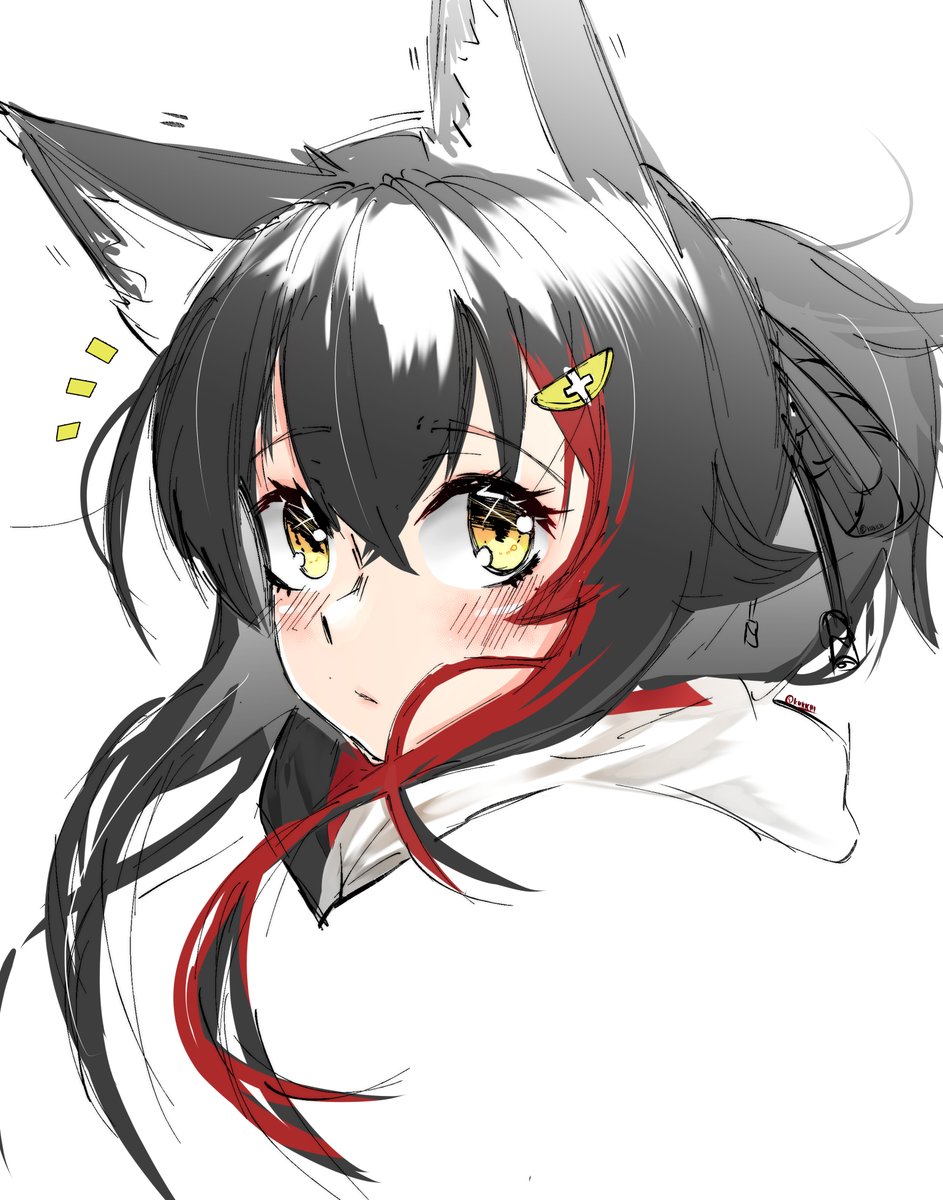 ookami mio 1girl solo animal ears black hair red hair wolf ears streaked hair  illustration images