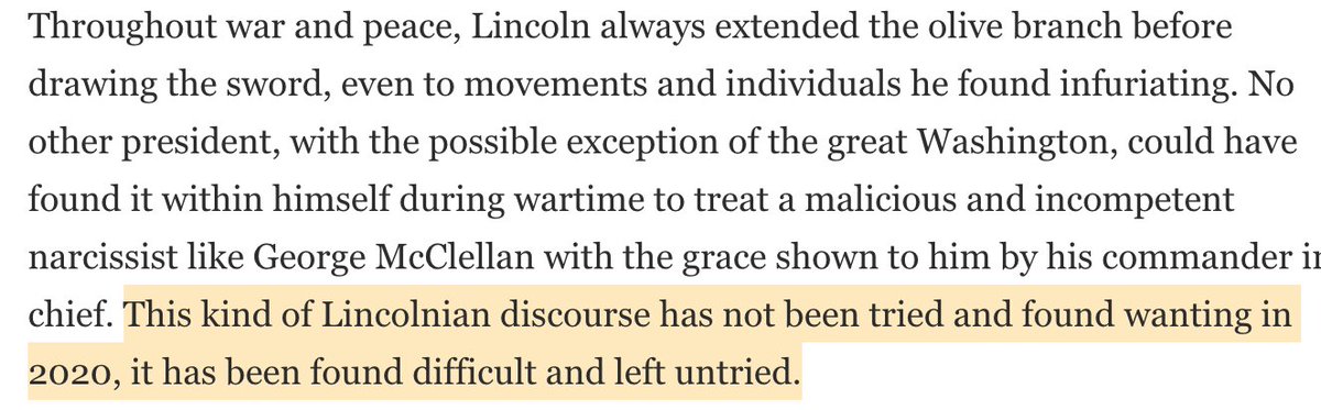 The description doesn't indicate it, but this was one of the best recent pieces on Lincoln as a communicator and persuader. https://www.nationalreview.com/2020/08/lincoln-project-does-not-understand-abraham-lincoln/