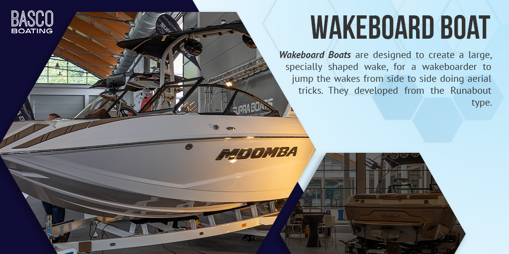 Generally speaking, wakeboard-specific boats are V-drive boats. This means they are an inboard boat with the engine placed backward in the rear of the boat. This is done to keep more weight in the back of the boat and make the wake larger. #boattypes #boating