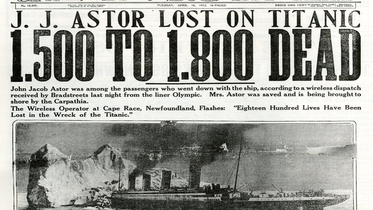 #OTD 1912: The RMS #Titanic, on its maiden voyage across the Atlantic, hit an iceberg and began to sink. At about 2:20 AM on April 15, the vessel sank into the North Atlantic killing more than 1500 people. #MaritimeDisaster