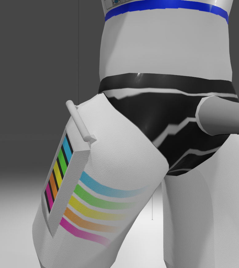 On to this part of the mesh now. You can see here, the crotch plate deforms significantly when the leg is moved, which obviously isn't going to look good when animating. Unfortunately, there's not really a "right" way to fix this. It's all just going to be kinda jank