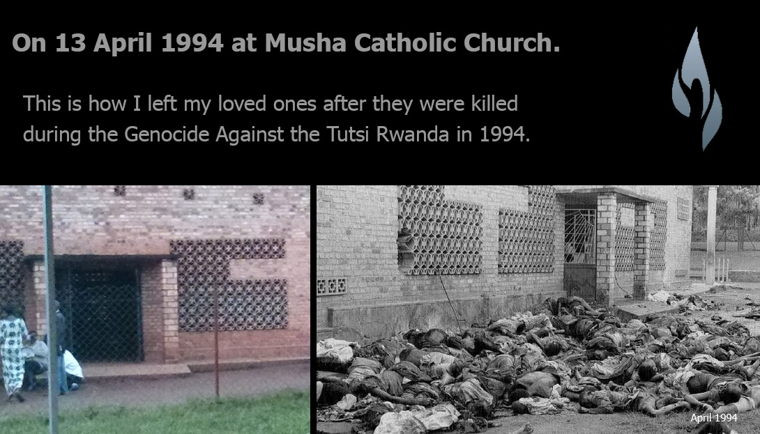Musha 13 April, 1994.  I can’t forget how in few hours your beauty were transformed into this! I always remember your voices, pain &amp; suffering you went through, It’s unbelievable.  #Kwibuka27 #Rwanda #GenocideAgainstTutsi 

The pictures taken at the same place in different time.