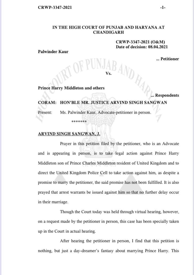 Punjab and Haryana High Court has heard a plea seeking legal action against Prince Harry for not fulfilling an alleged promise to marry the Petitioner. The plea also sought for arrest warrants to be issued so that no further delay would occur in the marriage.  #PrinceHarry