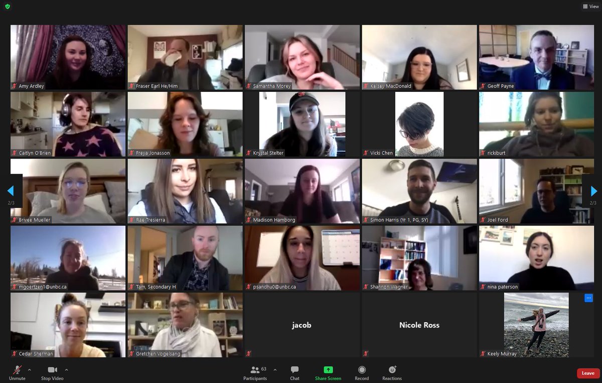 EducationUnbc's tweet photo. Wow!!! What a Zoom filled but JOY filled day. The #EDUC491 Celebration of Learning. One held in Terrace and the other in Prince George. So proud of the Year 2 Teacher Candidates in the 2-year BEd program. You are AWESOME!!! #unbced #bced #ClassOf2021 #congratulations #ThisIsUNBC https://t.co/egNE952FaM