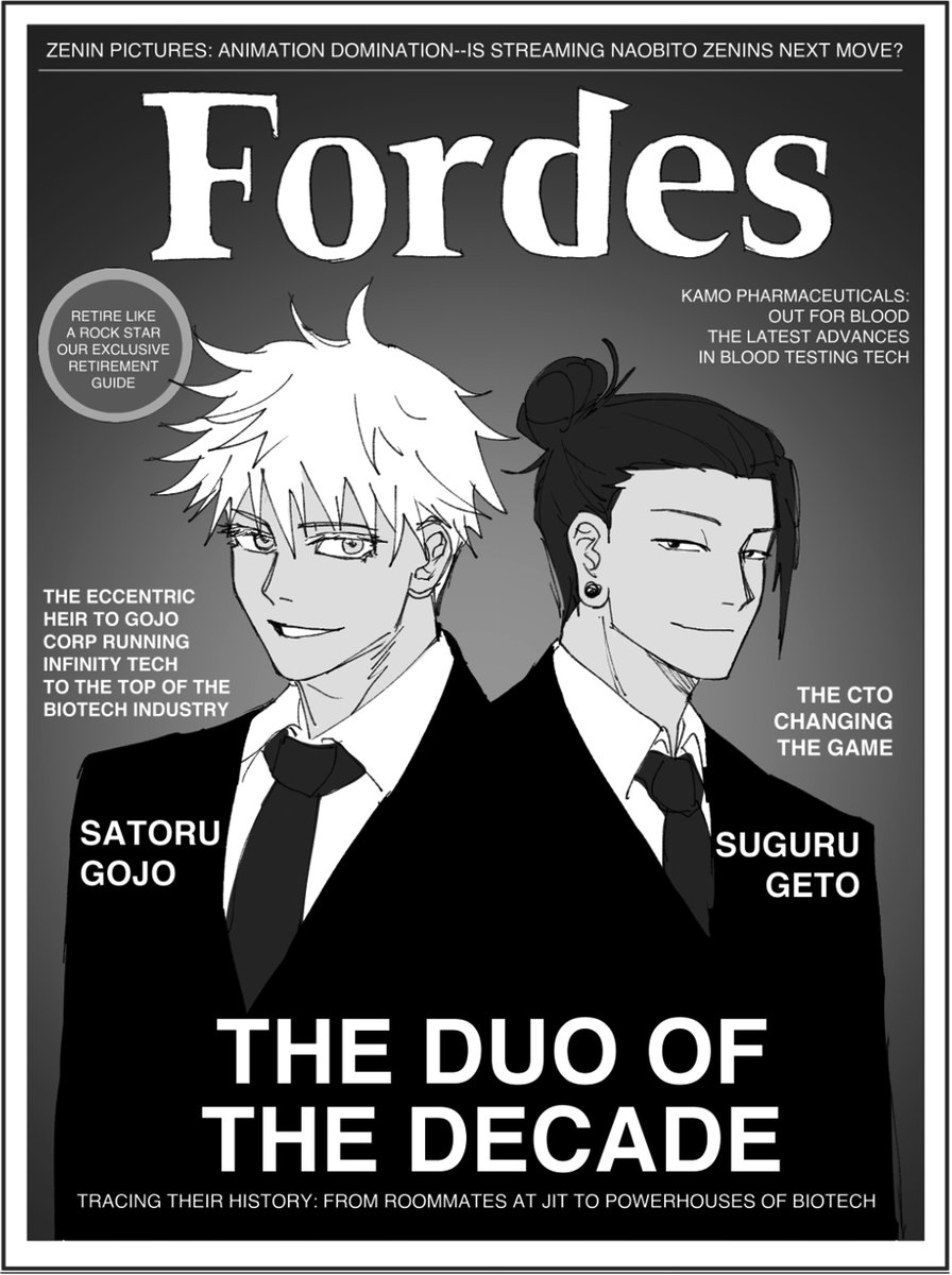 (1/?) JUJUTSU KAISEN TECH/COLLEGE AU!!
ft Gojo & Geto as CEO&CTO of Infinity Tech, the students as STEM majors, and more..

it started with a doodle and the AU just kept..expanding.
whatever this is, the payoff was to draw some satosugu TECH DIVORCE. nonsense continued in thread: 