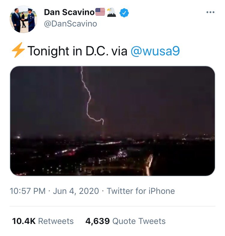 11/ Then we have 4418 Drop (6/4/20, 2326) pointing to a Scavino tweet (2257) with lightning striking the Washington Obelis- I mean MonumentThen 4465 Drop (6/13/20 at 1617) that just says “Biblical Times”