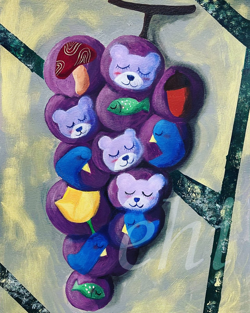 ehi_chan's tweet photo. 個展にも登場の新作です💕
タイトル
ぶどうハンモック
B5画用紙
#ehi個展
#art
#artwork
#artist
#animalartwork
#animalcreatives
#animalpaintings
#アクリル画
#アクリル絵の具
#現代アート
#癒しアート
#Japaneseart
#painting
#painter
#ぶどう
#熊
#鳥
#grape
#bear
#bird https://t.co/Q3mAHfGhPW