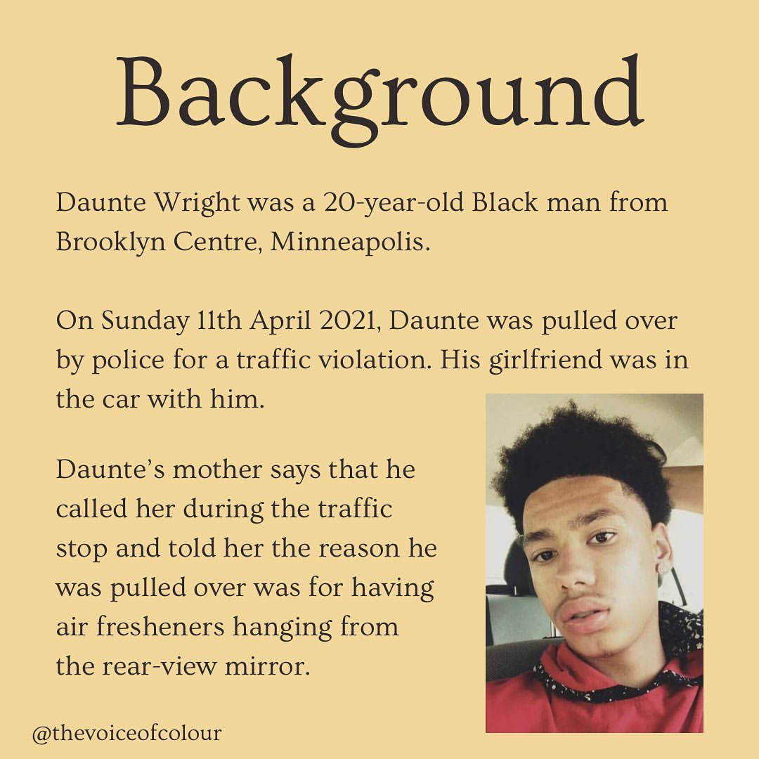 katewalsh's tweet photo. Devastated and outraged is an understatement. My heart is with Daunte Wright’s family, friends, and loved ones. Thank you #thevoiceofcolour for sharing these resources. Find out how you can take action here. https://t.co/ZZv8XVopkU