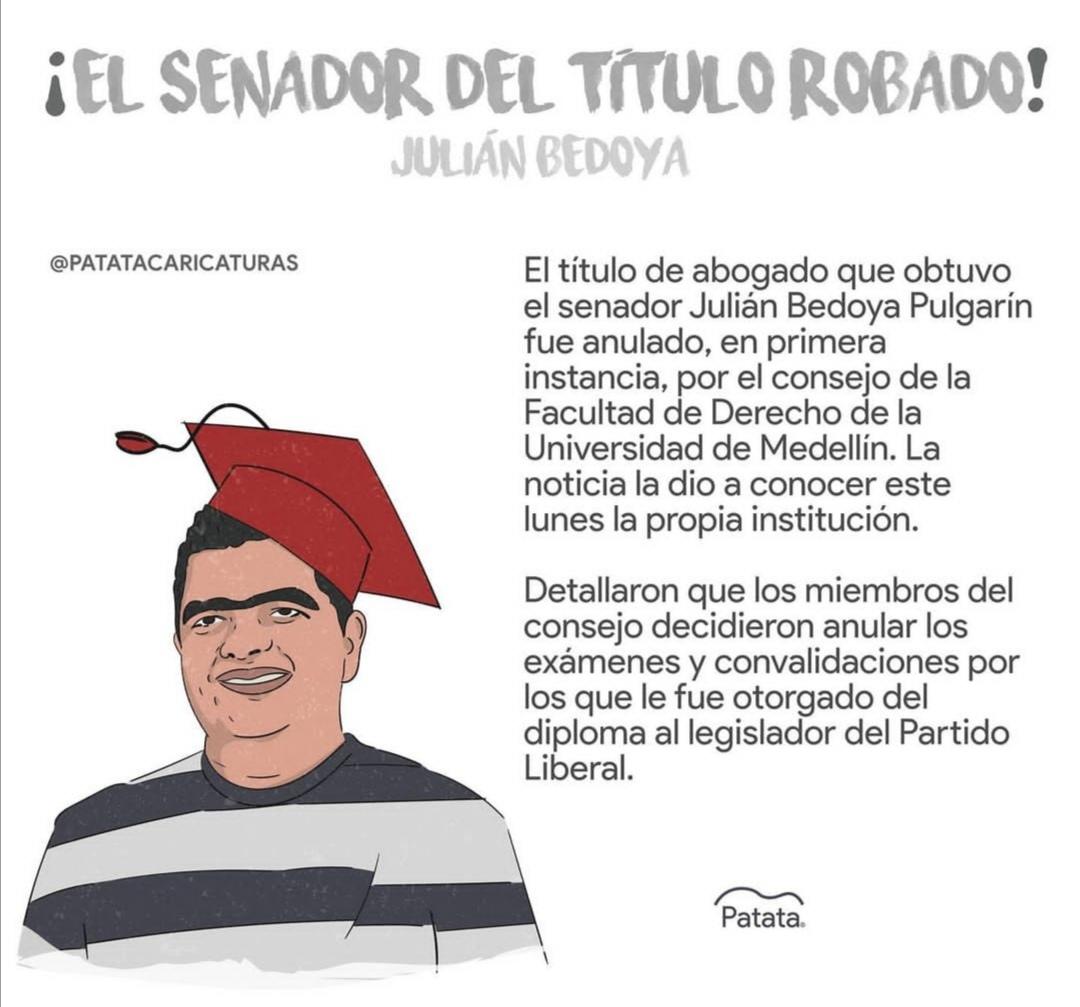 laorejaroja on Twitter: "El senador Julián Bedoya y su título anulado.  Caricatura de @PATATAdibujo https://t.co/8jMTRjjy7P… "