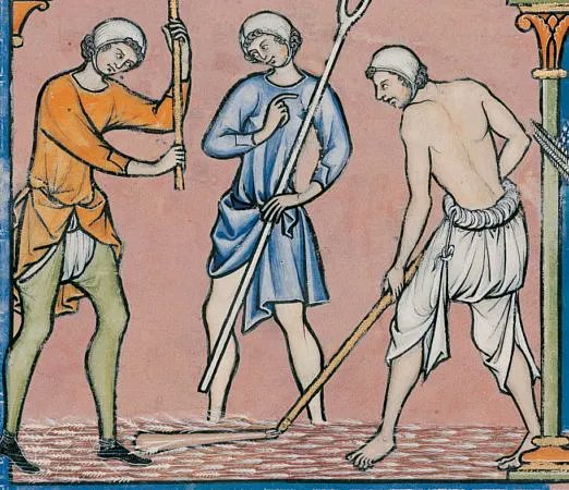 11 - In medieval Europe it was all about the layers for both men and women.Men wore types of trousers called braes, which came in a variety of lengths & styles depending on need. This is from the rom the Maciejowski Bible (13thC), and gives some idea to construction.