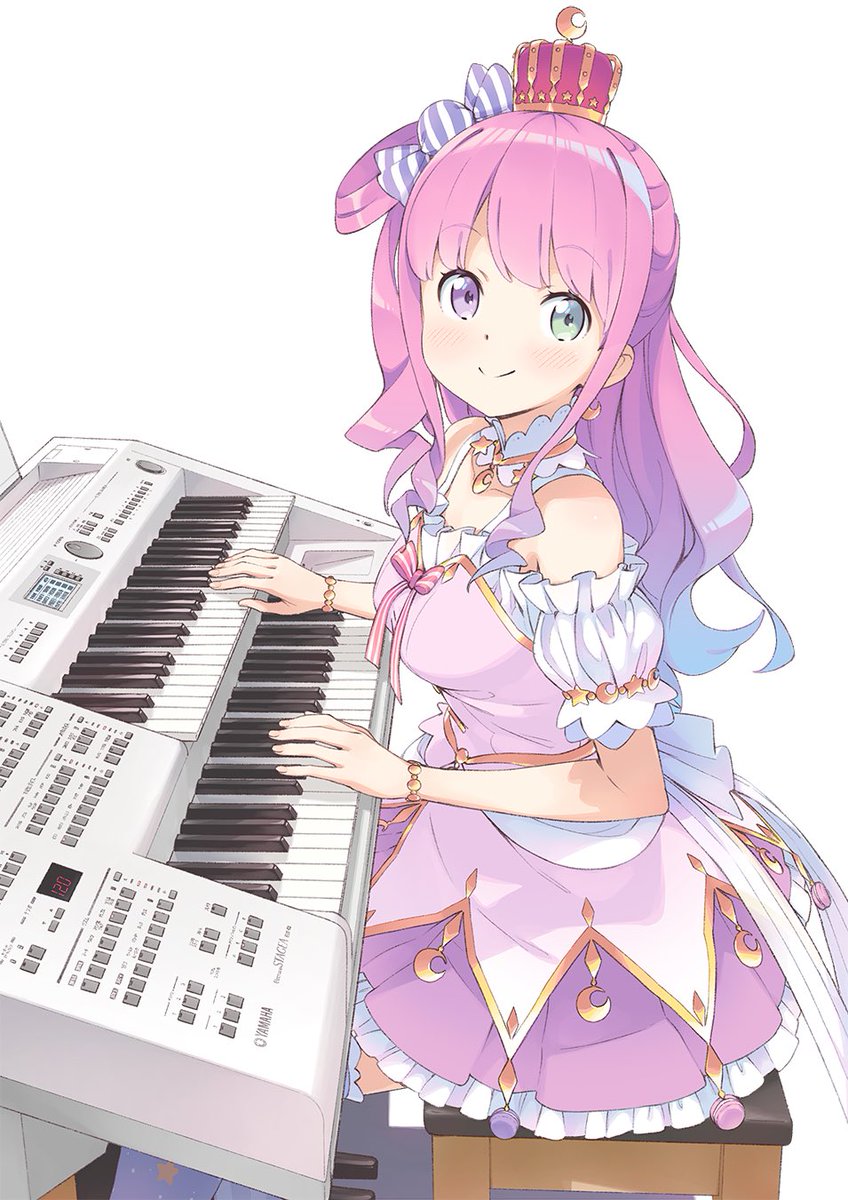 himemori luna 1girl piano instrument solo pink hair candy hair ornament heterochromia  illustration images