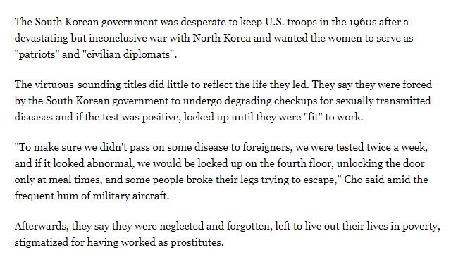 I've never seen an American (much less a major American studio) apologize for America's continued abuses of Korean comfort women. In fact this part of history is so buried that I have to use the "WayBack Machine" to find a reputable news source for it. https://web.archive.org/web/20140716052218/https://www.reuters.com/article/2014/07/11/us-southkorea-usa-military-idUSKBN0FG0VV20140711