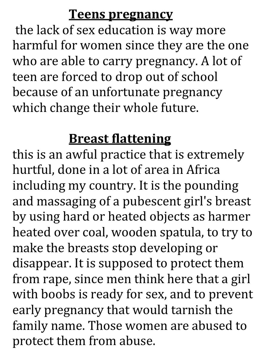 Way too often i hear some people say that the oppression of women in society has nothing to do with their sex. And when i hear this, i feel insulted as an african woman since "Sex based oppression" is part of our everyday life. This is a thread about some of those issues.