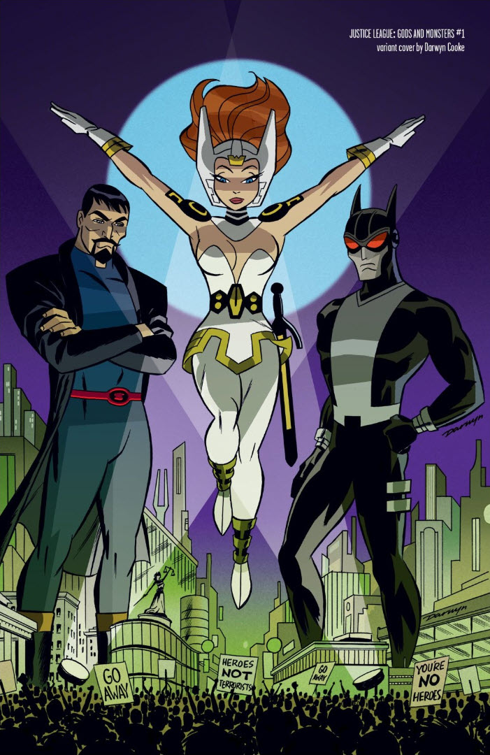 worldsfinest's tweet photo. Darwyn Cooke did a series of fantastic variant covers for the Justice League: Gods and Monsters spin-off mini-series and one-shots from DC Comics. And geeze, how slick do these character designs look under Cooke's pen? Just so freakin' great. #JLGAM #JusticeLeague #DarwynCooke https://t.co/xDZFLPdFvh
