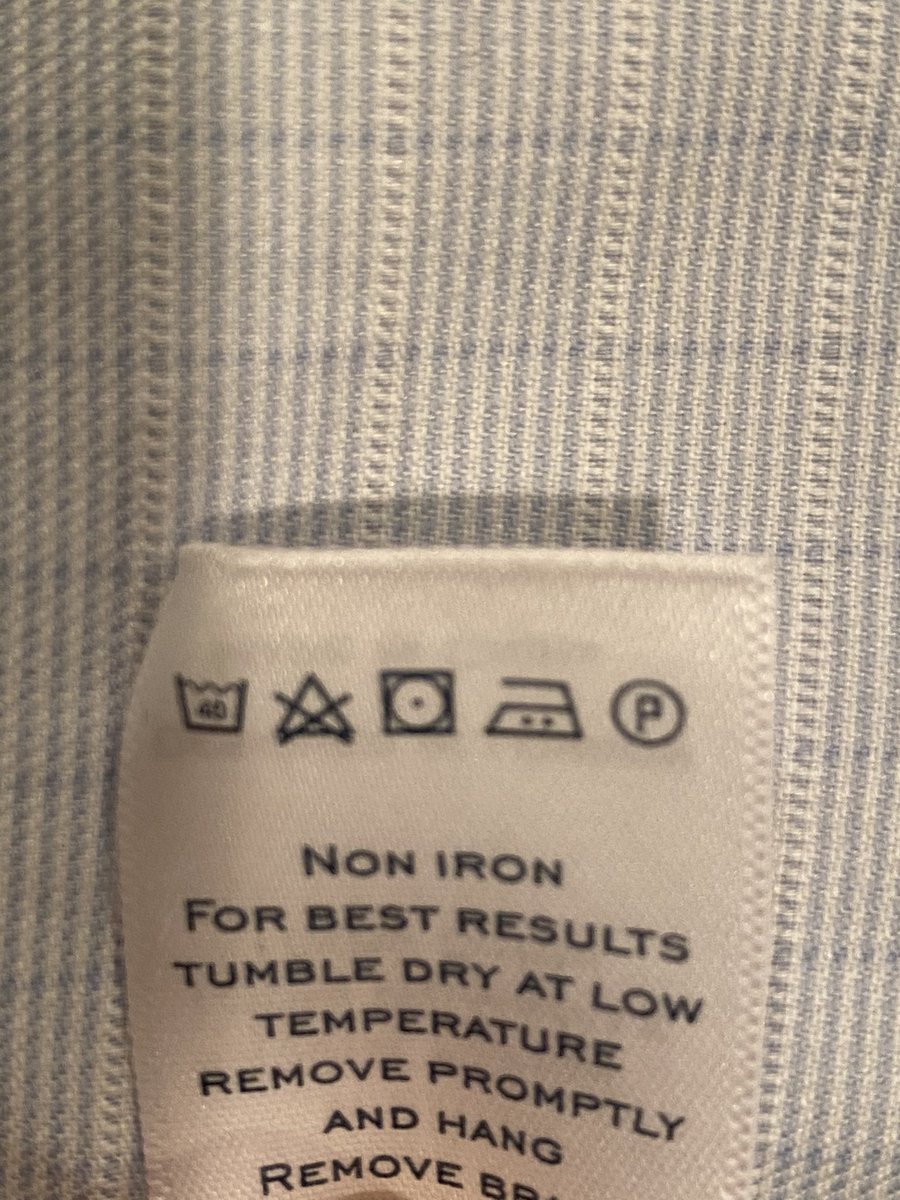Business_formal's tweet photo. Not sure how to care for and wash you shirt? The instructions are right on the tag:
For this shirt I need to wash it at temps below 40°C / 105°F, do not use bleach, dry on tumble low and iron on medium heat.
#AdviceForSuccess #stylehelp #fashiontip https://t.co/LrcrenkMpW