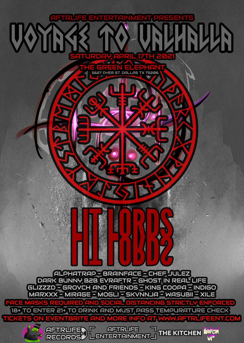 Saturday (4/17) in Dallas - Voyage to Valhalla ft.  @litlords,  @iamaghostduh and more at the  @GreenElephantTX Tickets on the  @AftrlifeEnt website here:  https://www.aftrlifeent.com 