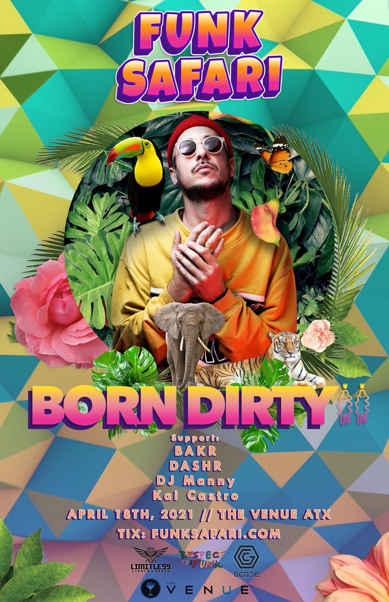 Sunday (4/18) Funk Safari ft.  @borndirtymusic at The Venue ATX at 2PM CT  Tickets:  https://www.tixr.com/groups/thevenueatx2/events/funk-safari-ft-born-dirty-21870