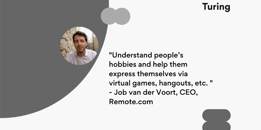 turingcom's tweet photo. Trying to create a seamless remote-work culture? 😊
Here's what @Jobvo, CEO of @remote, had to say at the @turingcom Boundaryless: #BuildFromAnywhere conference. 🙌
#Remote #Hobbies #Culture #WorkCulture #WFH
https://t.co/JTiAeZAzUs https://t.co/Cryl09nYCc