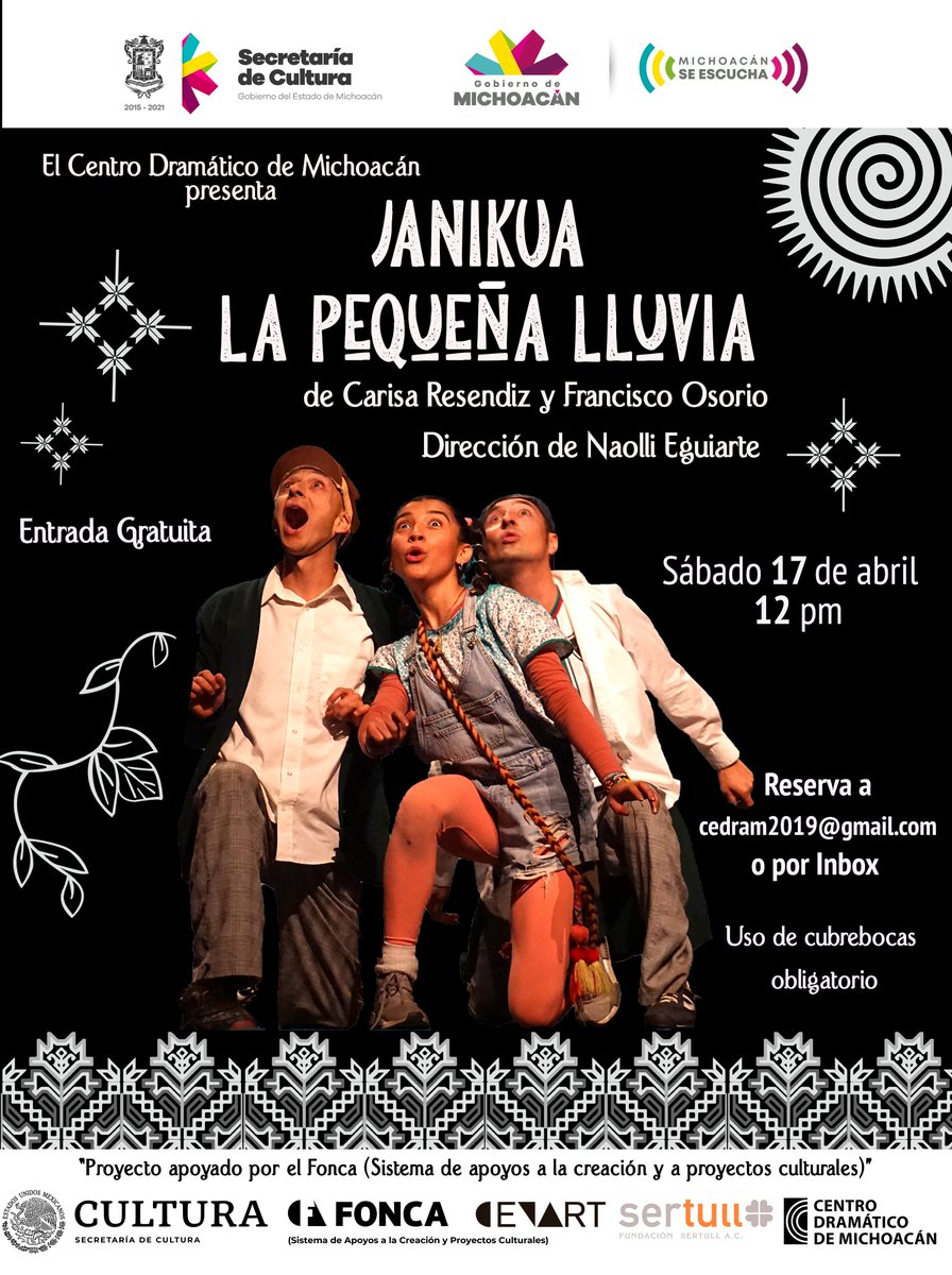 elcedram's tweet photo. ¡Nuevas Funciones! 🎭
Janikua, la pequeña lluvia 💦
Sábado 17 de abril. 12 pm
👉No olvides reservar a cedram2019@gmail.com o por Inbox.👈
⚠️ Contamos con todas las medidas sanitarias para que disfruten la función. https://t.co/ehHt4Ja9Nr