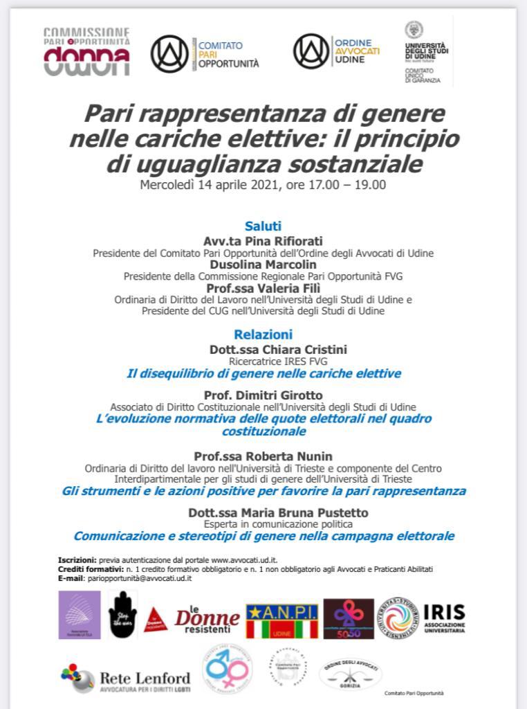 Mercoledì 14 aprile ore 17:00 #ReteLenford partecipa alla conferenza “Pari rappresentanza di genere nelle cariche elettive: il principio di uguaglianza sostanziale”.
Organizza il Comitato per le Pari Opportunità dell’Ordine Avvocati di Udine con UniUd.

retelenford.it/news/diritti-l…