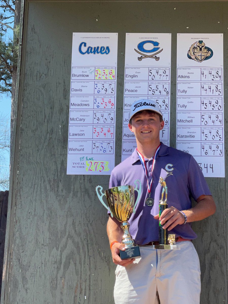 HurricaneChs's tweet photo. The Canes shot 15 under par today to win the Region 7AAAAA and area championship by 52 strokes today. @brumlow_buck shot 64(-8) @JakeLaw30989344 shot 67(-5) and Camden Meadows shot 69(-3). It was an awesome day for The Canes! https://t.co/iJM0AKu6Kz