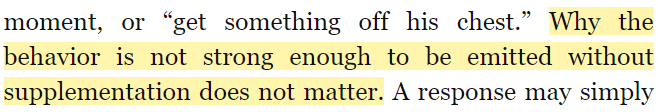 Bagaceratops's tweet image. So the reasons why a person doesn't do something -- or doesn't want to do something -- don't matter if your only concern is controlling whether they do the thing.

#VerbalBehavior #AcademicRage #CognitiveRevolution #RadicalBehaviorism