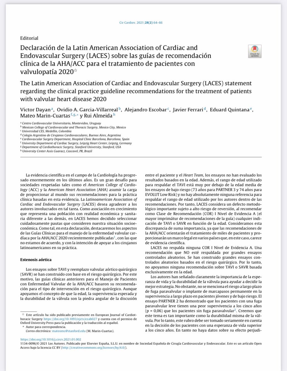 ovidiogarciav's tweet photo. Six different journals endorsing our LACES Statement: Eur J Cardiothorac Surg, Ann Thorac Surg, J Thorac Cardiovasc Surg, Cir Card Mex, Braz J Cardiovasc Surg, and Cir Cardiovasc. This means to say how important is to take a clear and precise vision about the reality. https://t.co/XitoSTT8Nv