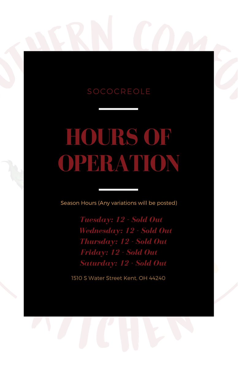 Official season hours! If there are any changes they will be posted. See y’all tomorrow! #FeedYourMouthWithTheSouth