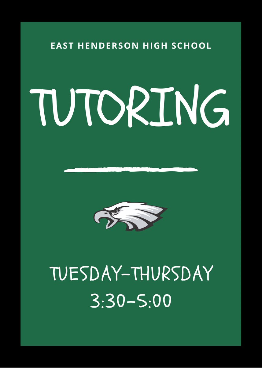 There are 6️⃣ weeks to go before exam week, and we want to remind you that East offers FREE tutoring in all subjects every Tuesday, Wednesday, and Thursday in the media center from 3:30-5:00pm.  All are welcome! Go Eagles!

#Success4All #GoEagles2K21